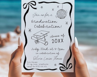 Doodle Style Graduation Invitation Template, Senior Graduation Announcement Card, Graduation Party Template, Hand Drawn Graduation Card