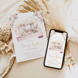 PRINCESS 1st Birthday Party Invitation, Editable Royal Princess First Birthday Invitation, Princess First Birthday Editable Invitation PR1