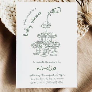 Hand Drawn Baby Shower Invite Template, Hand Doodle Baby Shower Invite, Green Baby Shower Invite, Baby Editable Brunch Invitation HD2