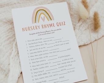 Boho Rainbow Baby Shower, Nursery Rhyme Quiz, Printable Baby Shower Games, Baby Nursery Rhyme Game, Boho Rainbow Fun Baby Shower Games BR1