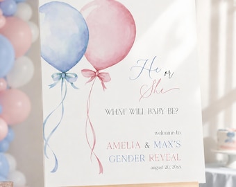 Gender Reveal Welcome Sign Editable Canva Template, Pink Blue Balloons Baby Shower Welcome Sign, Gender Reveal Welcome Template GR
