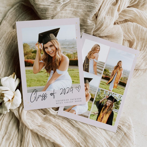 Pink Graduation Announcement Card Template, Senior Graduation Announcement, Graduation Invite, Photo Graduation Card, Rose Gold Graduation