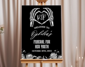 Death to Her 20s Birthday Party Welcome Sign, 30th Birthday Decor, Funeral for my Youth 30th Birthday Party, Editable Template, Gothic 30th