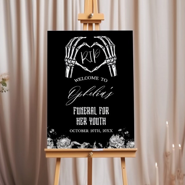 Death to Her 20s Birthday Party Welcome Sign, 30th Birthday Decor, Funeral for my Youth 30th Birthday Party, Editable Template, Gothic 30th