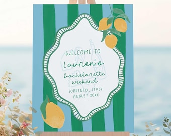 Mediterranean Bridal Shower Welcome Sign, Editable Italian Bridal Shower Welcome Sign, Ciao Bella Summer Bridal Shower Sign Template CB