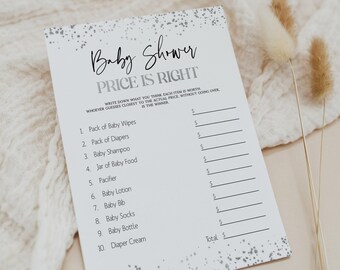 Silver Glitter Baby Shower, Price Is Right Baby Game, Printable Baby Shower Games, Baby Shower Price Is Right, Fun Baby Shower Games SG1