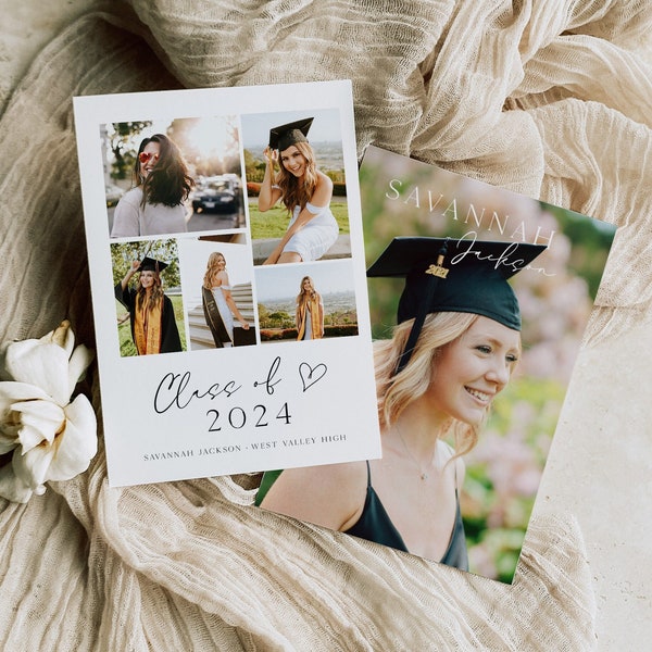 Minimalist Photo Graduation Announcement Card Template, Senior Graduation Announcement, Graduation Invite, Multi Photo Graduation Card