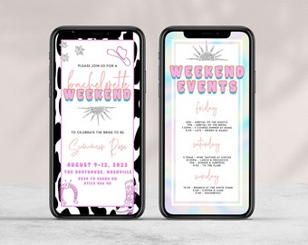 SPACE COWGIRL | Digital Bachelorette Party Invite, Editable Template, Cowgirl Bachelorette Party Invite, Weekend Invitation Phone Invite SC2