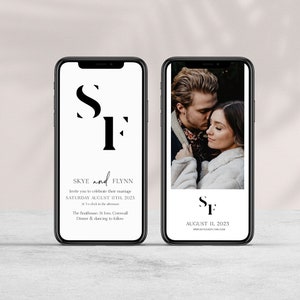 SKYE | Phone Wedding Invitation Suite, Photo Wedding Invite, Digital Wedding Invite, Modern Minimal Invite, Editable Template, Initials SF