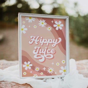 Groovy Birthday Party Decor Hippy Juice 70&#39; Daisy Sign Decor Groovy Pastel Hippie Birthday Decoration Editable Birthday Decor Signs GRV