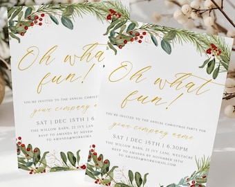 Faire-part de fête de Noël entreprise, invitation de fête de vacances imprimable modifiable, oh combien amusant, modèle de fête d'invitation de fête de Noël