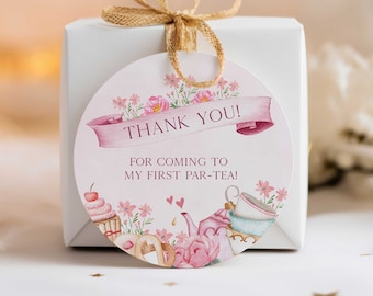 Editable Circle Tags, Tea Party Birthday Thank You Tags, Whimsical High Tea Gift Tags, Editable Gift Tags, Tea Party Decor, Present Tags TP1