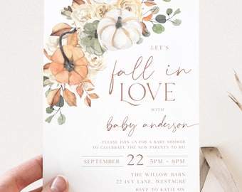 Fall Baby Shower Invite Template, Fall in Love Baby Shower Invite, Editable Baby Shower Invitation Template, Pumpkin Fall Baby Shower Invite
