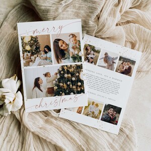 Modello di biglietto di auguri natalizio, modello di biglietto di auguri fotografico modificabile in oro rosa, biglietto di auguri con foto di famiglia, biglietto di auguri di buon Natale