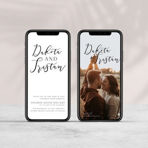 DAKOTA | Digital Wedding Invitation Suite, Modern Minimalist Wedding Invite, Calligraphy, Photo Wedding Invitation, Editable Download, DT