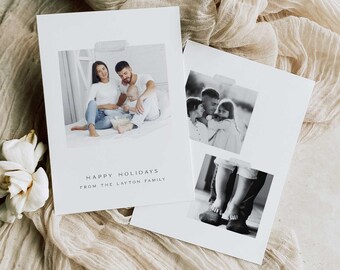 Minimal Christmas Holiday Card Template, Photo Minimalist Holiday Card Template, Family Photo Happy Holiday Card, Merry Christmas Card