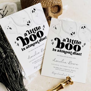 A Little Boo is Almost Due Baby Shower Invite, Editable Halloween Baby Shower, Cute Spooky Ghost Baby Shower  Little Boo Invitation LB1