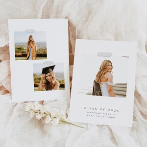 Elegante Foto Graduierung Ankündigung Kartenvorlage, Senior Graduierung Ankündigung, Abschluss einladen, Multi Foto Abschluss, Printable