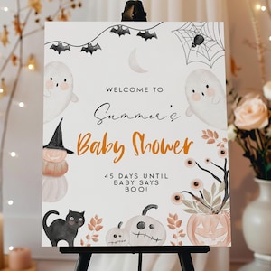 Halloween Baby Shower Welcome Sign, A Little Boo Is Almost Due Baby Shower, Editable Welcome Sign Template, Ghost Halloween Baby Shower LB2