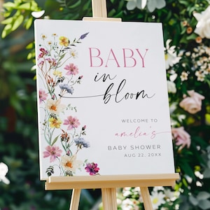 Baby in Bloom Welcome Sign, Editable Baby Shower Welcome Template, Wildflower Baby Shower Sign, Floral Baby In Bloom Shower Welcome Sign BIB