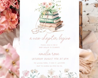 A New Chapter Baby Shower Invitation, Watercolor Storybook Baby Shower, Editable Template ANC
