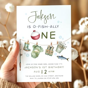 OFishally One First Birthday Party Invitation, O-Fish-Ally One Birthday Invite, Fishing 1st Birthday Invite, Gone Fishing Birthday Party OFO