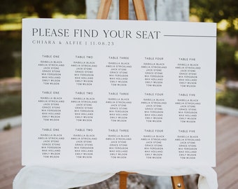 CHIARA | Minimalist Wedding Seating Chart Template, Wedding Seating Chart Sign, Editable, Modern Wedding Seating Chart, Minimal, By Table