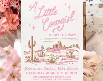 Little Cowgirl Baby Shower Invitation, Pink Western Rodeo Girl Baby Shower, Editable Template CBB