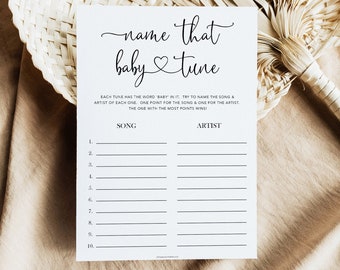 Name That Baby Tune, Printable Baby Shower Games, Fun Baby Shower Games, Name That Baby Tune Game, Minimalist Baby Shower Games Baby Idea M1