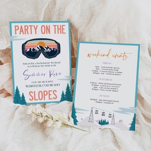 ASPEN Ski Bachelorette Party Invitation Set, Ski Snowboard Bachelorette Weekend, Party on the Slopes Invite Editable Download, Winter AS1