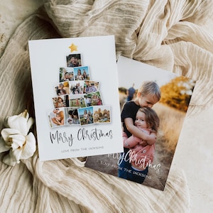 Christmas Tree Photo Holiday Card Template, Minimalist Photo Holiday Card, Family Photo Holiday Card, Merry Christmas Card Modern Photo Card