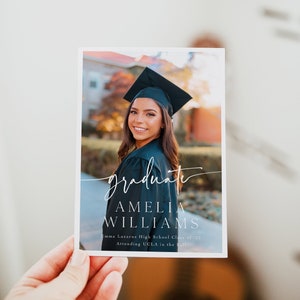 photo graduation announcement card. Fully editable and can print at home or with any print shop. Announce one your the proudest moments of your life with this beautiful graduation announcement card