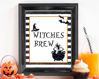 Halloween Decor, Witches Brew Sign, Halloween Drinks Sign, Halloween Party Sign Printable, Halloween Party Signs, Printable Signs, HLW