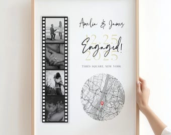 Personalised Engaged Present, Couples Gift, She Said Yes Wall Art, Custom Map, Personalised Couples Gift, Engagement Gift For Couples