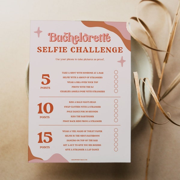 RETRO 70s Bachelorette Selfie Challenge Printable Game, Retro 70s Bachelorette Party Games Bachelorette Games Printable, Hen Party Games RS2