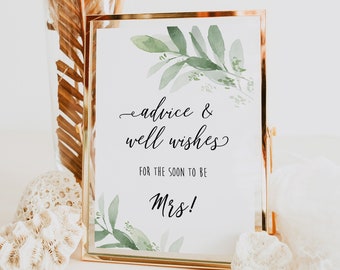 Advice & Well Wishes, Greenery Bridal Shower, Bridal Table Signs, Printable Signs, Greenery, Botanical, Advice for the Bride, Decor GLG