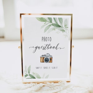 Photo Guest Book Sign, Sign the Photo, Snap It Sign It, Greenery, Botanical, Bridal Shower Signs, Table Signs, Wedding, Guestbook Sign GLG