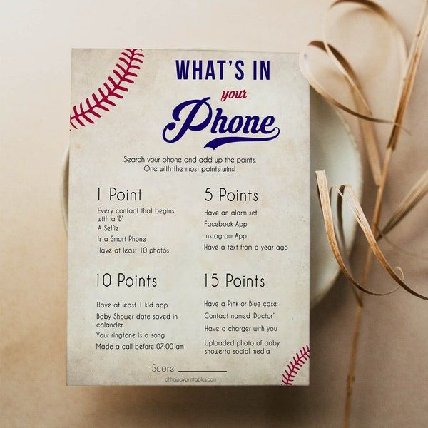 EDITABLE Whats in Your Phone Game, Printable Baby Shower Games, Baseball Baby Shower Games, Whats In Your Phone, Baby Shower Games, BB15