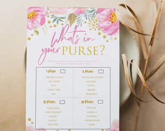 Bridal Shower Game, Whats in your Purse, Bridal Shower Games Printable, Floral Bridal Shower, Wedding Shower Games, Bridal Shower Ideas, BG1