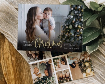 Modern Photo Holiday Card EditableTemplate, Printable Minimalist Christmas Card, Family Picture Holiday Card, Photo Holiday Card Template