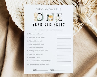 EDITABLE First Birthday Game, Who Knows Baby Best, Who Knows Birthday Boy, 1st Birthday, First Birthday Party Games, Jungle Safari Party SF4