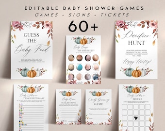 Pumpkin 60 Baby Shower Games Bundle, Editable Fall Baby Shower Games Bundle, Fall Pumpkin Baby Shower Printable Download, Little Pumpkin PM1