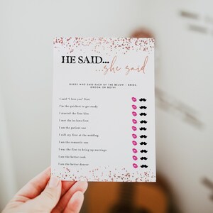 He Said She Said Bridal Shower Game, Rose Gold Bridal Shower Game, Bridal Shower Games Printable, Bride or Groom Game, Editable Download RGC