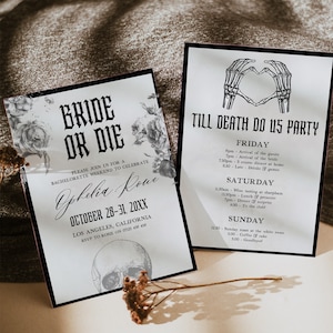 NYX Bride or Die Bachelorette Party Invitation, Till Death Do Us Party Bachelorette Invite, Halloween Editable Gothic Bachelorette Party NX1