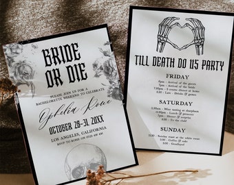 NYX Bride or Die Bachelorette Party Invitation, Till Death Do Us Party Bachelorette Invite, Halloween Editable Gothic Bachelorette Party NX1