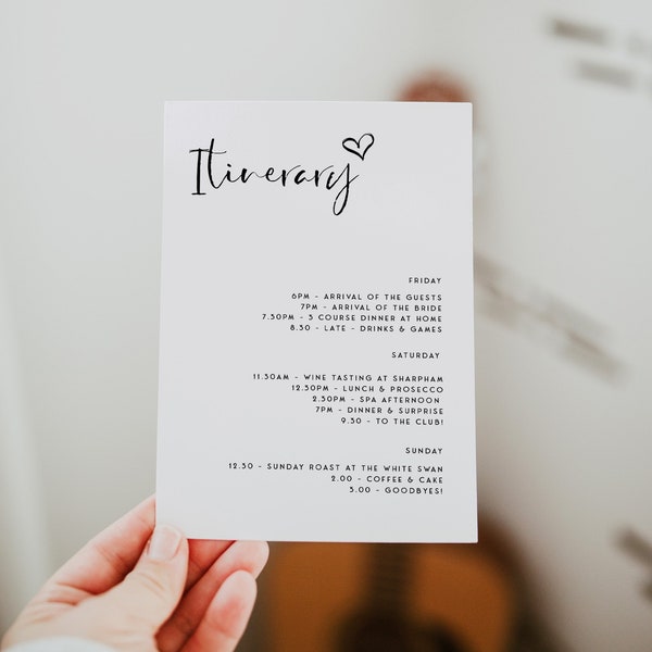 WILLOW Minimal Itinerary Template, Bachelorette Weekend Itinerary, Editable Itinerary, Modern, Hen Party Itinerary, Printable Itinerary WL1