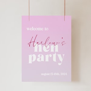 CANDY Pink Hen Party Welcome Sign Template, Editable Welcome Sign, Pink Modern Hen Party Welcome Sign, Hen Weekend, Hen Party Decor CF2