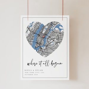 Carte numérique où nous nous sommes rencontrés, carte de l'endroit où tout a commencé, imprimable personnalisée, carte de couple, cadeau pour lui, cadeaux de la Saint-Valentin, idée cadeau de dernière minute