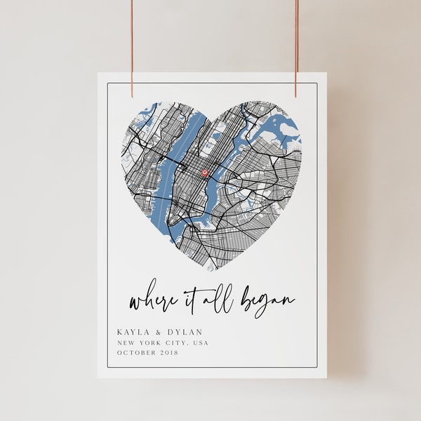 Digital Where We Met Map, Where it All Began Map, Personalised Printable, Couple Map, Gift for Him, Valentine's Gifts, Last Minute Gift Idea