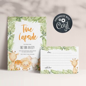 EDITABLE Jungle Time Capsule Template, First Birthday Time Capsule, Instant Download, Time Capsule Jungle Animals, Wild Birthday Party SF4